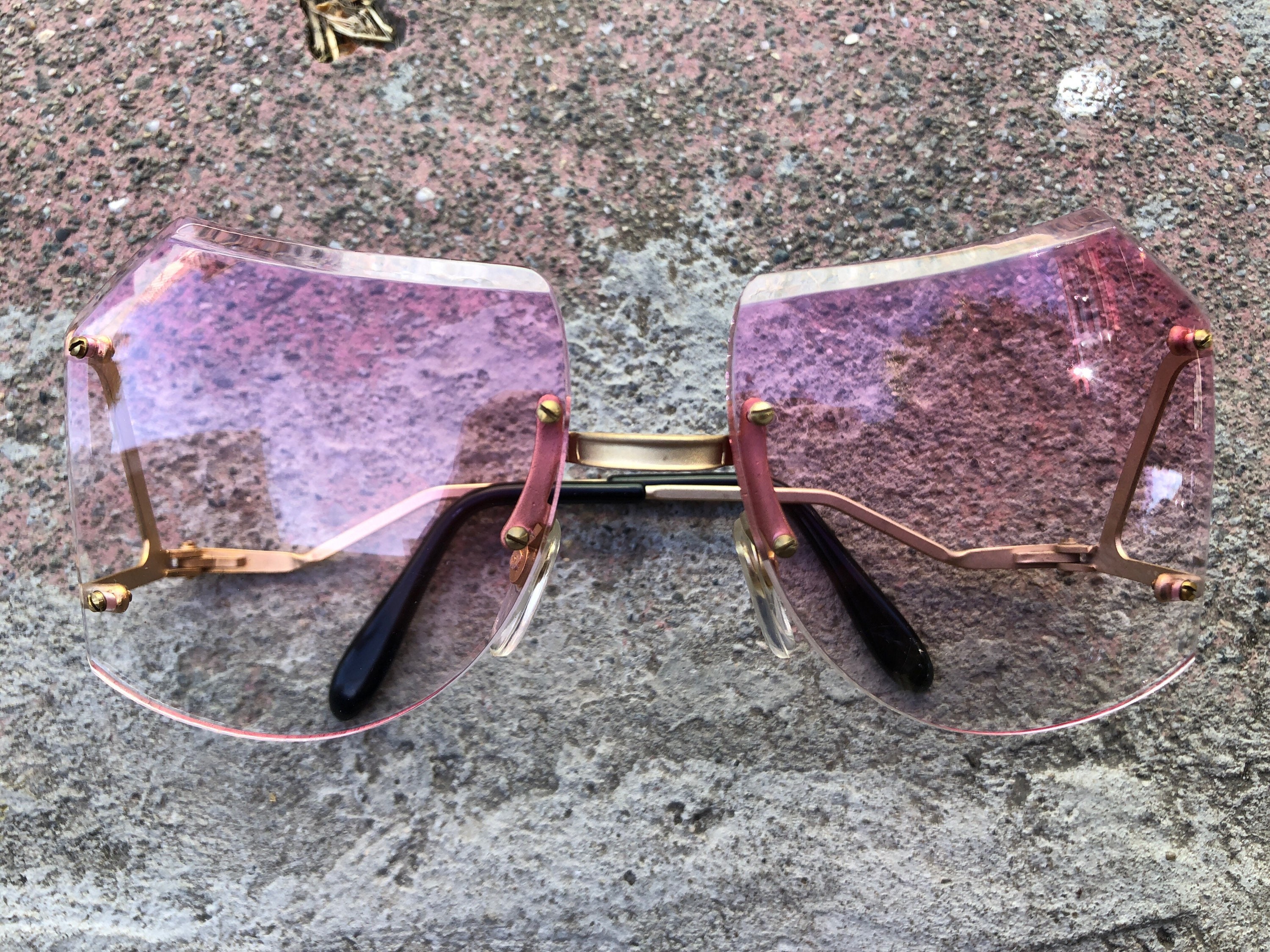 70s 80s NEW NOS VINTAGE Sunglasses Rimless Brown Gradient Lens 