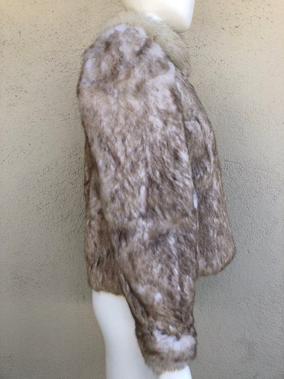 70s 80s VINTAGE real fur coat ivory beige brown r… - image 5