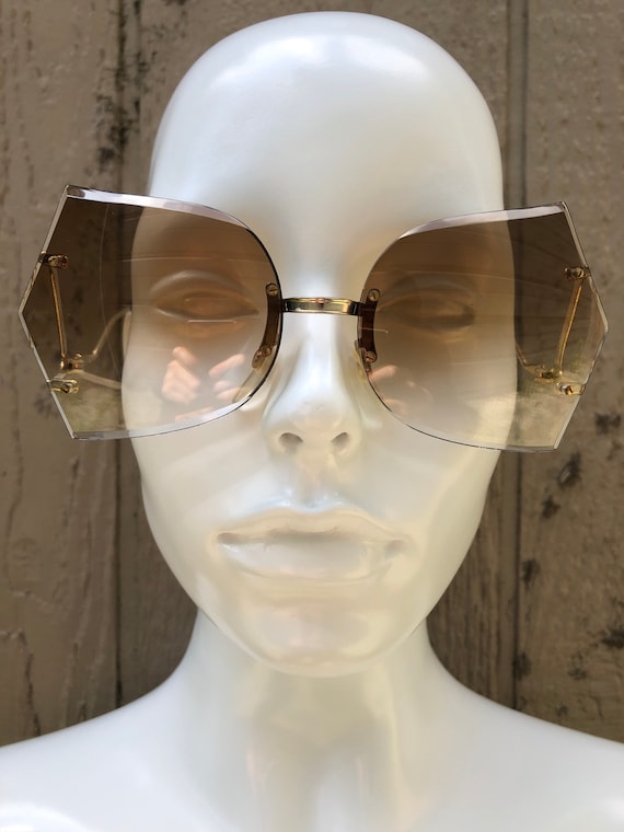 70s 80s NEW NOS VINTAGE sunglasses rimless brown … - image 4