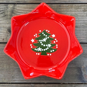 WAECHTERSBACH W Germany Christmas serving dish bowl plate red green tree star shaped glazed ceramic holiday seasonal classic traditional 10&quot;