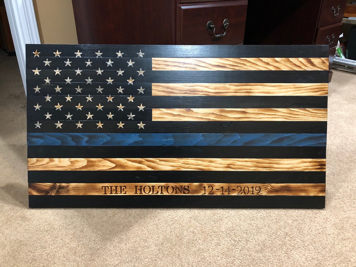 Thin Blue Line Wooden Flag Etsy
