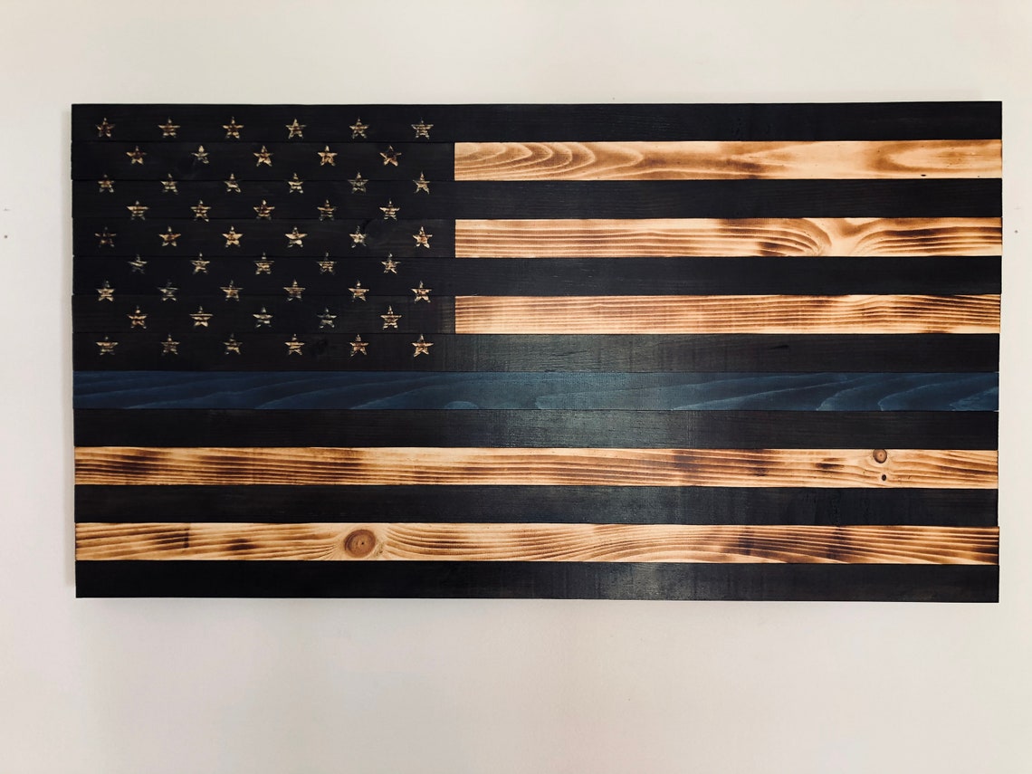 Thin Blue Line Wooden Flag Etsy