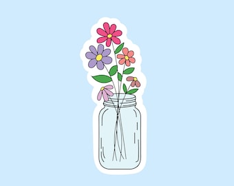 Flowers In Jar Sticker | Mason Jar Stickers | Minimalist Sticker | Flower Stickers | Laptop Sticker | Water Bottle Sticker| Tumbler Sticker