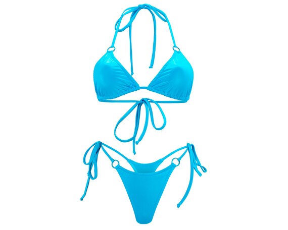Joy Set in Satin Blue / Thong Bikini | Etsy