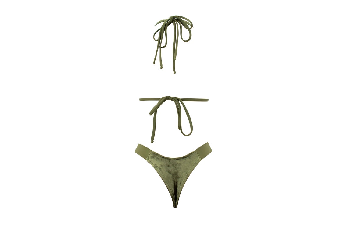 Green Velvet Bikini Set Olive Bikinis Luxury Custom Bikini Etsy