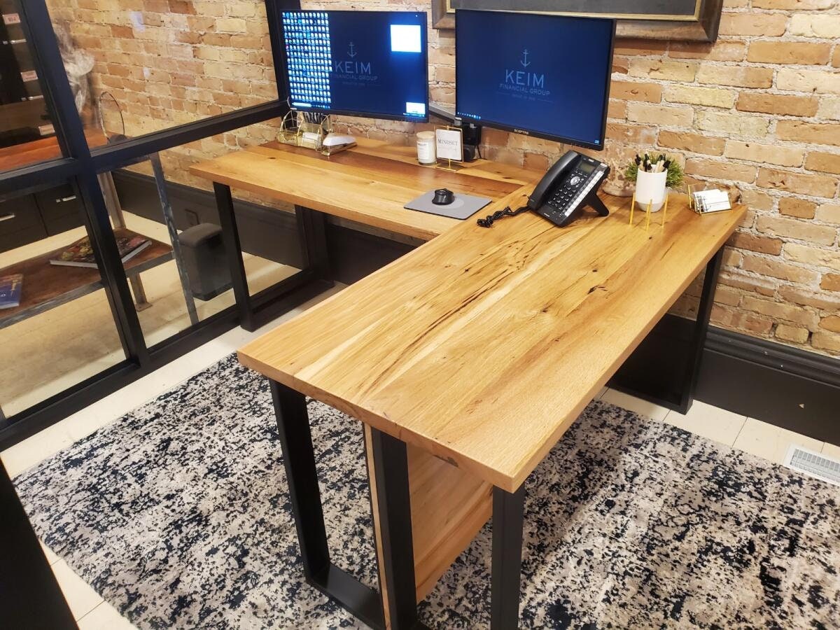 L Shaped Desk. Two Piece Desk. Desk With Privacy Wall. Industrial