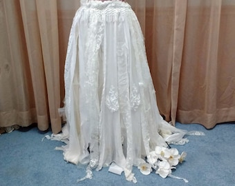 Fairy wedding skirt, tattered lace skirt, custom wedding dress, plus size made to order