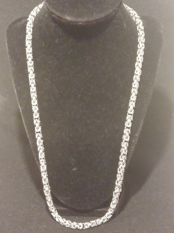 Vintage Chunky Silvertone Long Byzantine Necklace