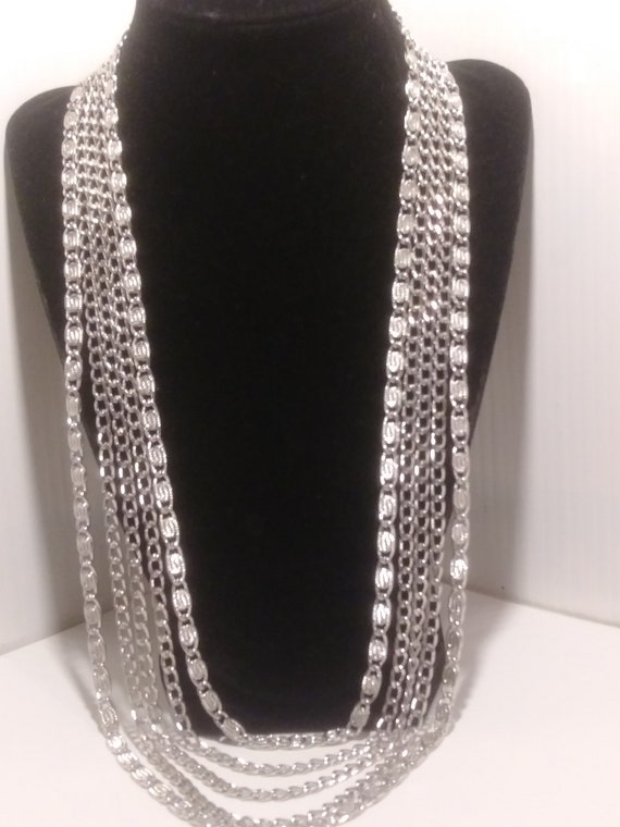 Monet Long Silvertone 5 Strand Multi Layered Neck… - image 1