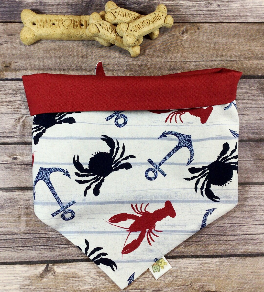 Crabs and Lobsters, Nautical Reversible Tieon Dog Bandana, Red Dog
