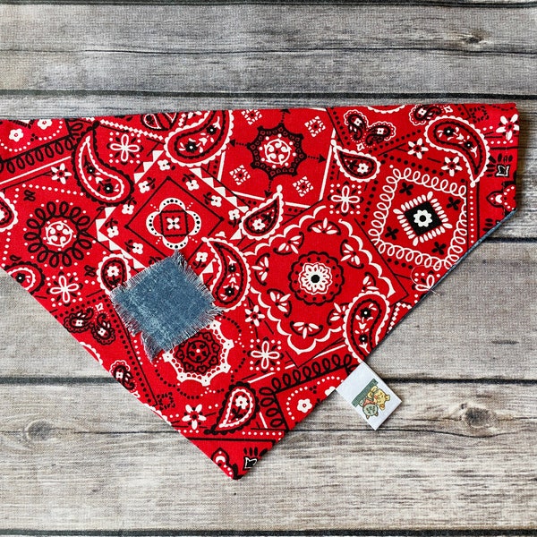 Classic Red Bandana for dogs and cats, Hippie Retro Scarf, Reversible, Summertime Picnic and parade Bandanas for pets, Unique Dog Accessory
