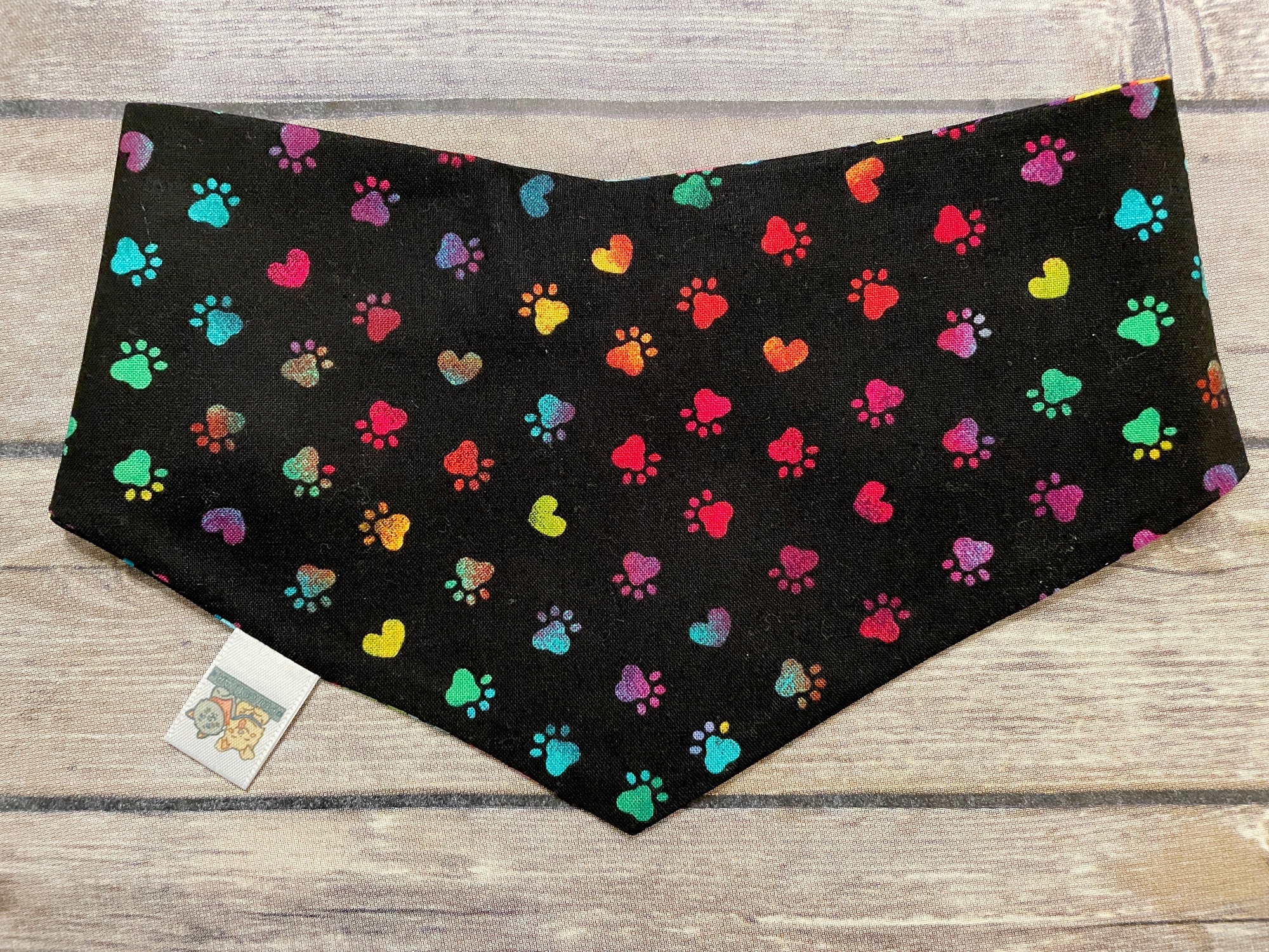 Rainbow Puppy Paws Reversible Snap on Dog Bandana, Cat Bandanas