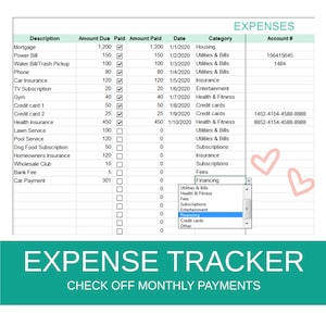 Bill Tracker for every month, including a Payment Checklist | Monthly Bill Organizer in Excel | Check off your Monthly Payments