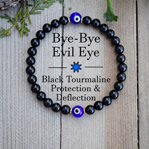 Evil Eye, Black Tourmaline, Empath Protection, Aura Shield, Absorb Negativity, Gemstone Bracelet, Crystal Healing, Crystal Therapy,