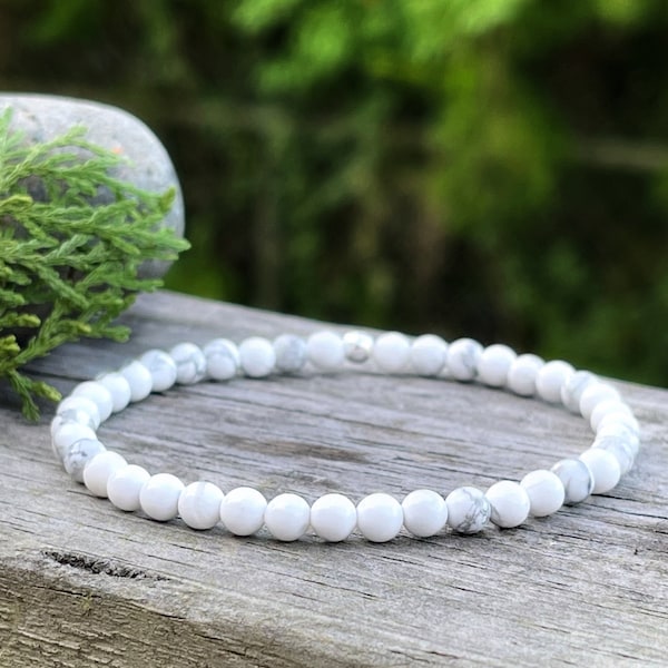 Howlite Stacking Bracelet with Sterling Silver Bead for Receptivity. Calming and Supportive, Meditation Aid for Tranquility and Inner Peace.