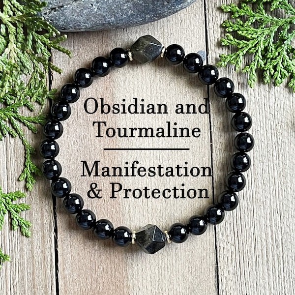 Manifestation Bracelet, Protection Bracelet, Black Tourmaline, Gold Obsidian, Crystal Bracelet Crystal Healing, Crystal Therapy