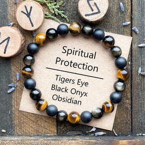 Black Tourmaline Bracelet Gold Black Obsidian Black Onyx 6mm
