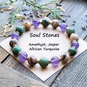 Empath Protection and Support. Gemstone Bracelet of Amethyst, African Turquoise, and Jasper.