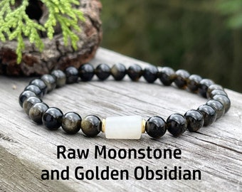 Protection Bracelet for Women, Obsidian and Moonstone, Spiritual Protection, Healing Crystal Bracelet.