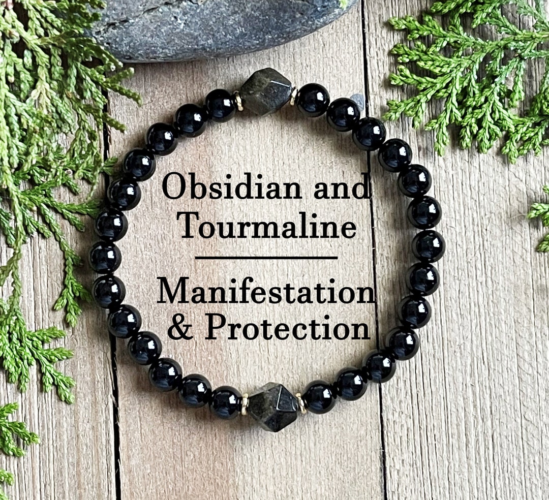 Manifestation Bracelet, Protection Bracelet, Black Tourmaline, Gold