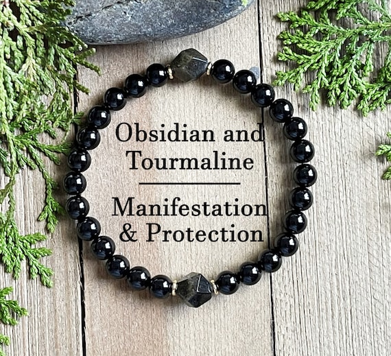Buy Manifestation Bracelet, Protection Bracelet, Black Tourmaline, Gold  Obsidian, Crystal Bracelet Crystal Healing, Crystal Therapy Online in India  - Etsy