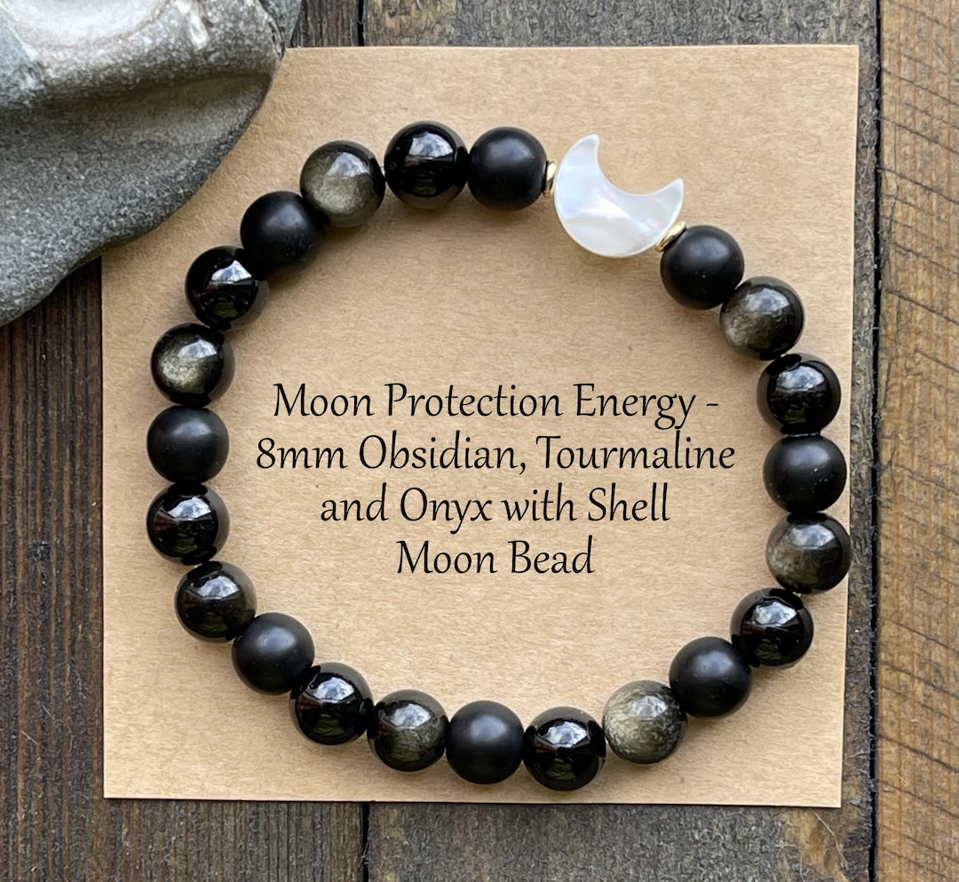 Moon Energy Protection Bracelet | Black Tourmaline | Gold Black ...