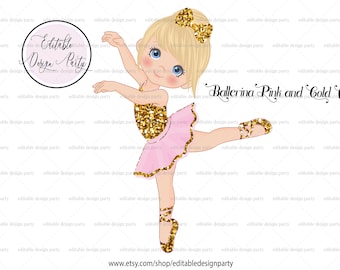 INSTANT DOWNLOAD Ballerina Pink and Gold Clipart Ballerina PNG Ballerina Image chic ballet character dancing girl Tutu Ballerina Clipart