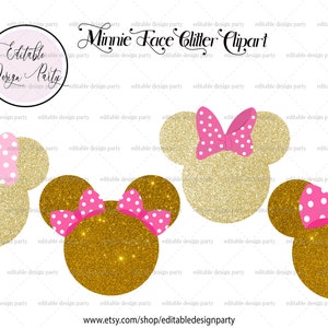 INSTANT DOWNLOAD Minnie Pink en Gold Clipart Minnie Face Gold Minnie Glitter Minnie Mouse Beeld Minnie Mouse PNG Minnie Clipart