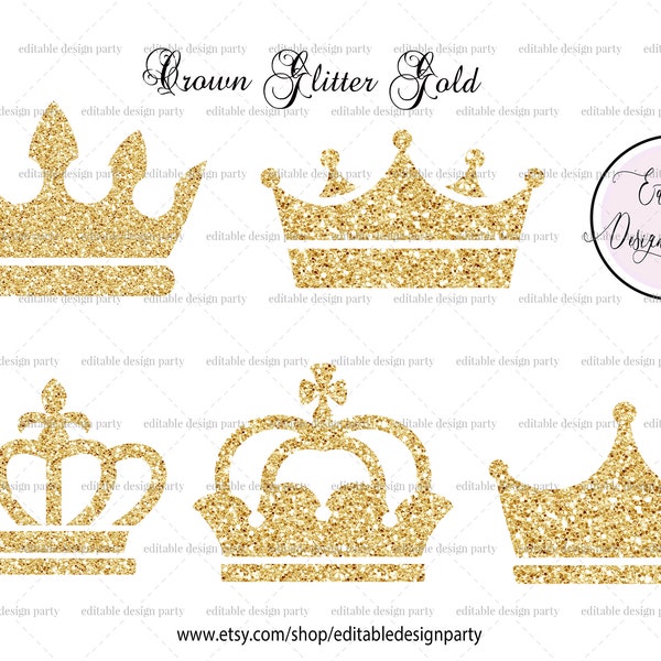 INSTANT DOWNLOAD Crown Glitter Gold Clipart Prince Crown Silhouette Clipart Clip Art Princess Crown Clip Art Crown Gold Crown Glitter PNG