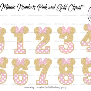 Téléchargement instantané, Minnie Numbers Clipart, Minnie Numbers PNG, Minnie Clipart, Numbers Clipart, Rose et Or, Numbers PNG, Numéros d’anniversaire