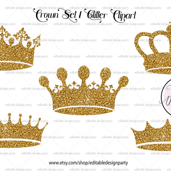 INSTANT DOWNLOAD Crown Glitter Gold, Crown Queen, Crown Princess, Crown Prince, Crown King, Crown Silhouette Clipart, Crown Clip Art