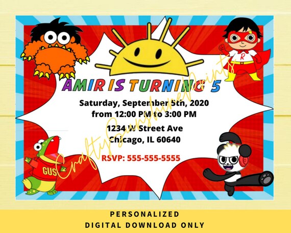 DIGITAL DOWNLOAD ONLY Ryan's World Birthday Invitation 7x5 | Etsy