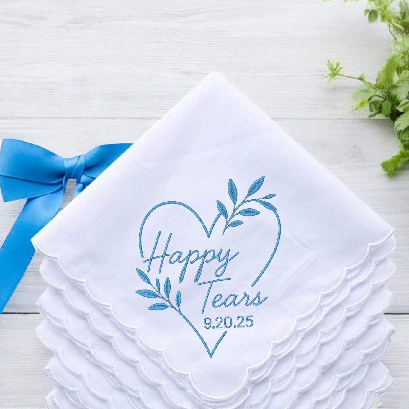 FREEBLOSS Happy Tear Taschentücher – 8 Stück, Blau Bestickt, Für Hochzeiten