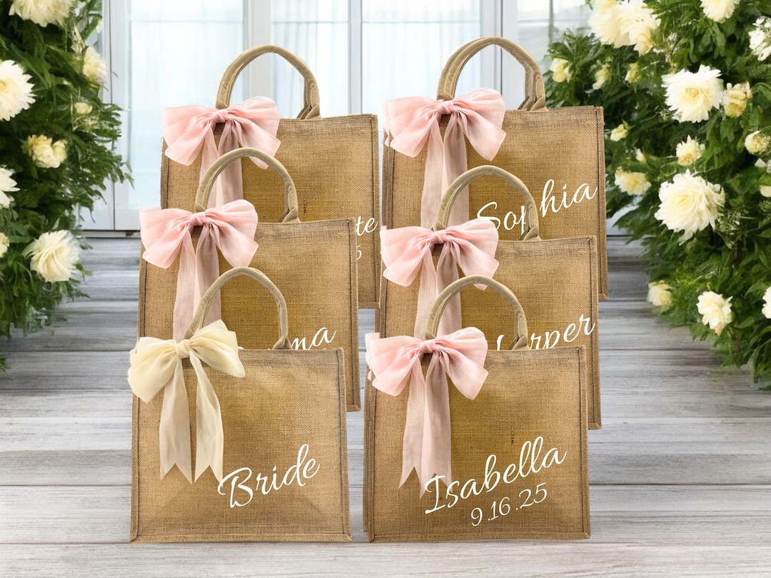 Personalized Burlap Bridesmaid Bag – Custom XL Jute Wedding Tote With ...
