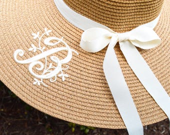 Personalized Straw Hat | Custom Embroidered Monogram Beach Hat | Bride Sun Hat | Honeymoon Hat | Women's Vacation Hat | Bridesmaid Gift