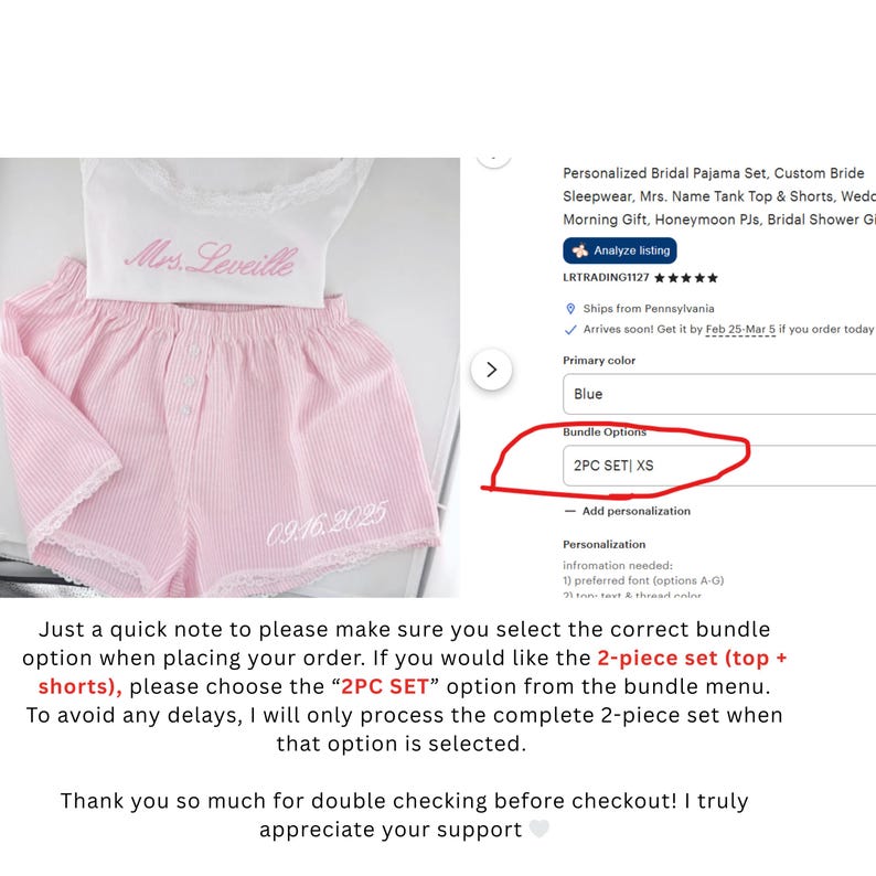 May include: A white tank top with lace trim and pink embroidered text reading Mrs. Leveille, paired with pink and white striped shorts featuring white lace trim and the embroidered date 09.16.2025 on the lower left leg.