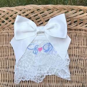 Custom Embroidered Bride Panties with Bow | Personalized Wedding Underwear | Lace Thong with Initials or Name | Something Blue Bridal Gift