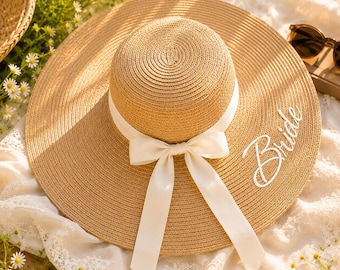 Personalized Straw Hat | Custom Embroidered Beach Hat | Bride Hat | Grandma Gardening Gift | Honeymoon Sun Hat