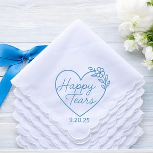 Embroidered Personalized Handkerchief,- Custom Happy Tears Embroidery with Date, Bride Gift,Wedding Keepsake-Wedding Favor