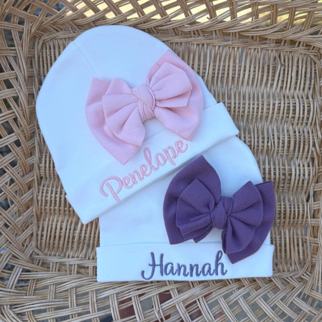 Personalized Baby Girl Hat With Name – Newborn Hospital Hat With Bow ...