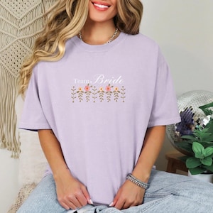orchid Personalized Comfort Colors T-Shirt,Custom Embroidered T-Shirts,Embroidered  Tee, Birthday Shirt,team bride T-shirt.