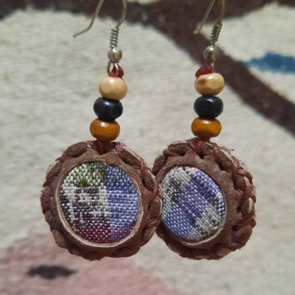 Handmade Circular Leather Drop Earrings • Mayan Textiles • Handmade in Guatemala • Social Business • Gift for Her •