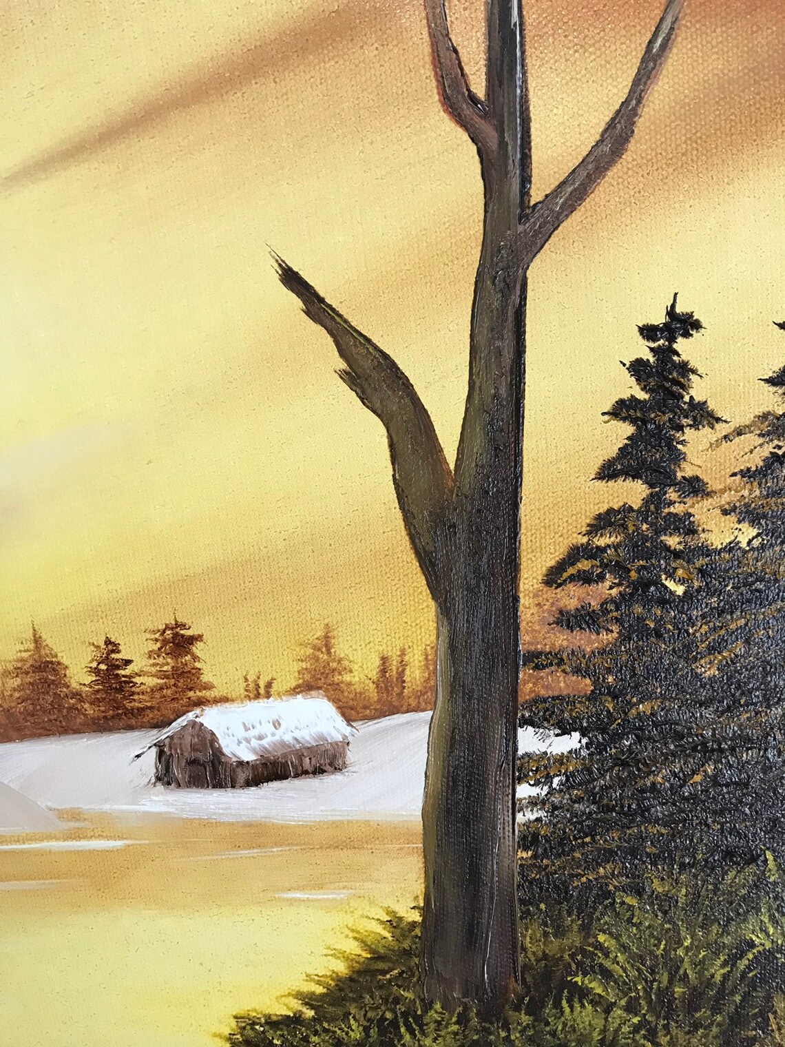Golden Glow Bob Ross Style Original Painting Oil Painting Etsy