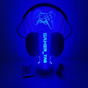 Personalized LED Gamer Tag Light - Customizable Headphone Stand