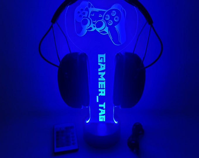 Featured listing image: Personalized LED Gamer Tag Light - Customizable Headphone Stand