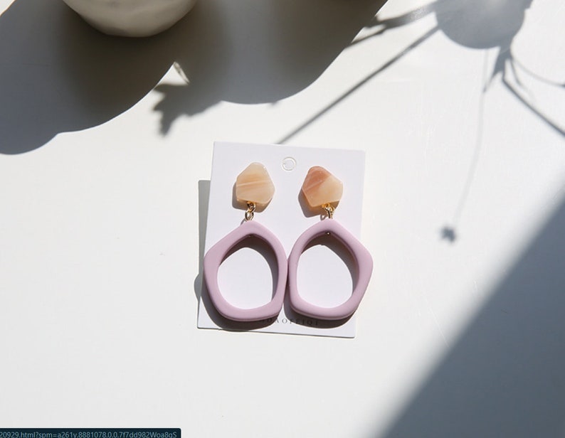 Minimalist Acrylic Hoop Earrings Hypoallergenic Silver, Fashion, Resin, Tortoise, Irregular Geometric, Green, Pink, Sylish Earrings image 5