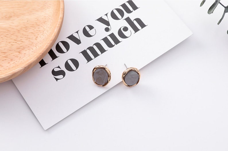 Minimalist Resin Gem Stone Silver Ear Stud Acrylic, Fashion, Resin, Tortoise, Pink, Black, Grey, Studs, Tortoise, Irregular Geometry image 5