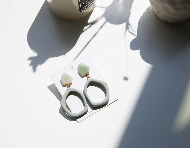 Minimalist Acrylic Hoop Earrings Hypoallergenic Silver, Fashion, Resin, Tortoise, Irregular Geometric, Green, Pink, Sylish Earrings image 2