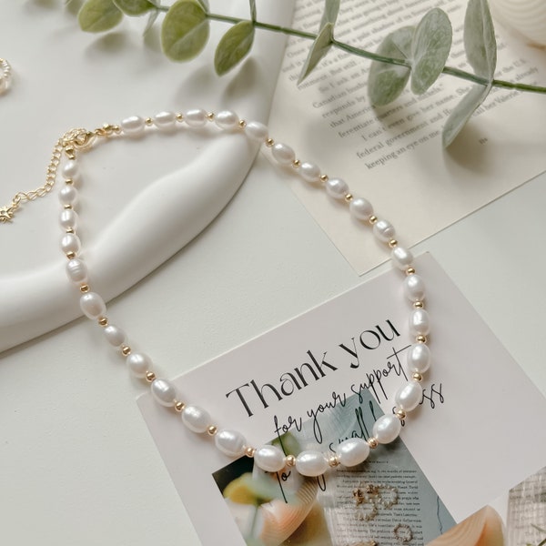 Diana | Baroque Pearl Beaded Necklace, Freshwater Natural Pearls Choker, Vintage Pearl Necklace, Elegant Bridal Necklace Dainty Jewelry