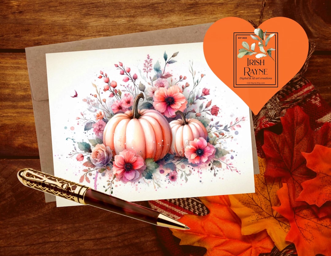 Autumn Greeting Cards Beautiful Pastel Pumpkins Card Set Blank Note ...